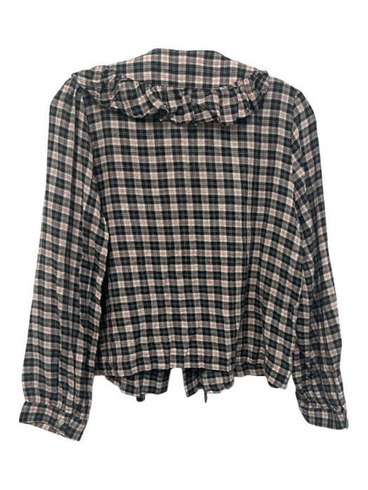 Doen Size S Black, Cream & Red Cotton Plaid Button Front Long Sleeve Skirt Set Black, Cream & Red / S