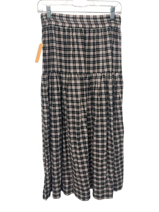 Doen Size S Black, Cream & Red Cotton Plaid Button Front Long Sleeve Skirt Set Black, Cream & Red / S