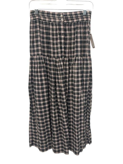 Doen Size S Black, Cream & Red Cotton Plaid Button Front Long Sleeve Skirt Set Black, Cream & Red / S
