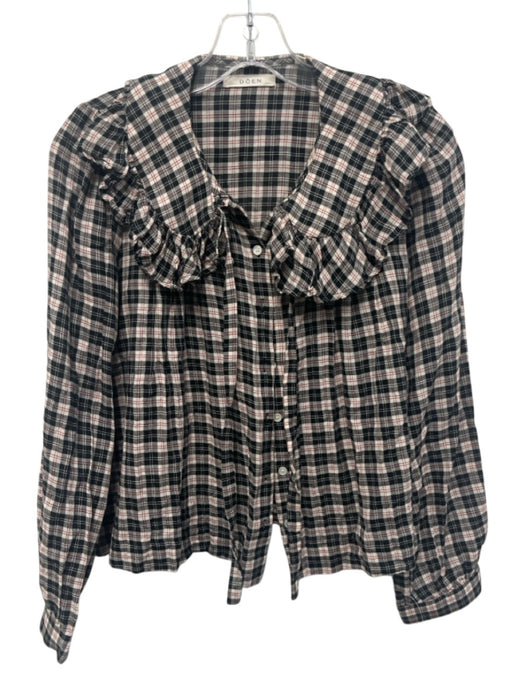 Doen Size S Black, Cream & Red Cotton Plaid Button Front Long Sleeve Skirt Set Black, Cream & Red / S