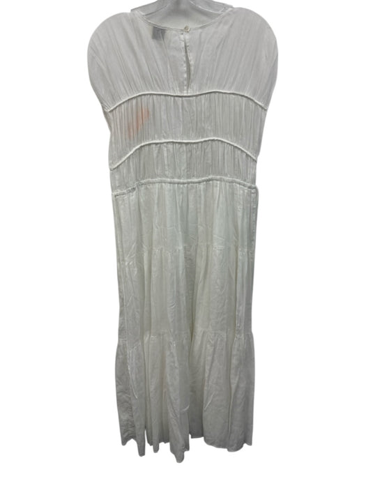 Dissh Size 4 White Linen & Cotton Cap Sleeve Gathered Tiered Dress White / 4