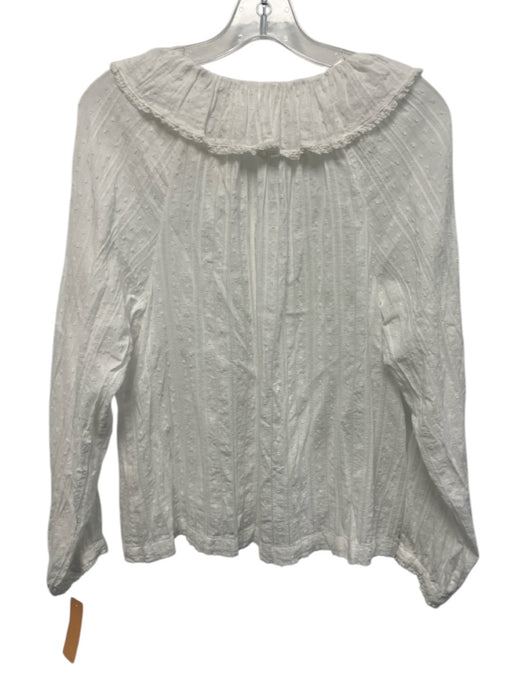 Doen Size XS White Cotton Long Balloon Sleeve Swiss Dot Button Up Top White / XS