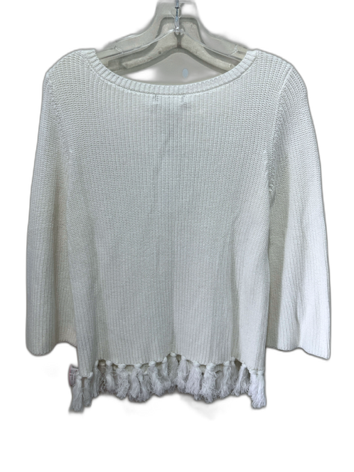 525 America Size S White Cotton Ribbed Frayed Long Sleeve Sweater White / S