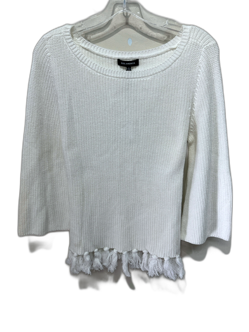 525 America Size S White Cotton Ribbed Frayed Long Sleeve Sweater White / S