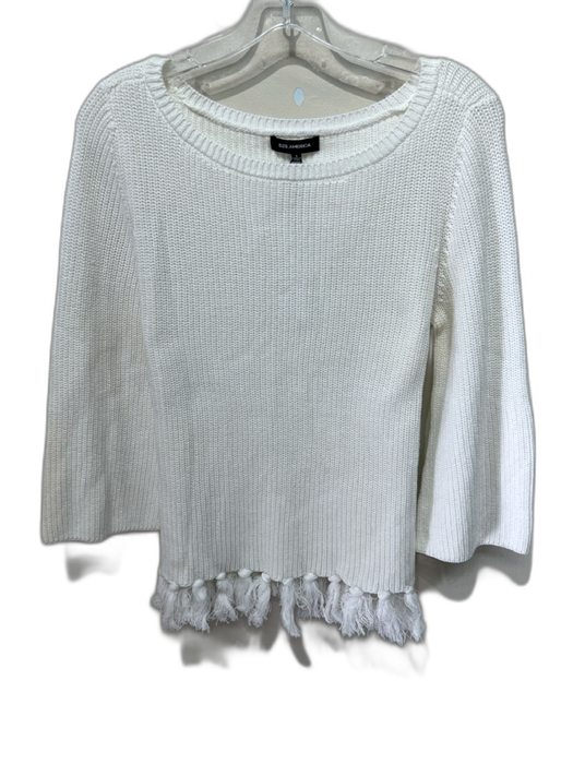 525 America Size S White Cotton Ribbed Frayed Long Sleeve Sweater White / S