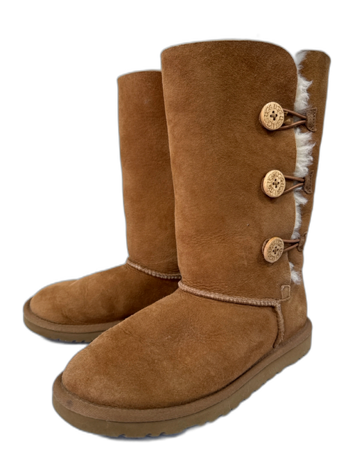 Ugg Shoe Size Est 7 Brown & Cream Suede Shearling Buttons Boots Brown & Cream / Est 7