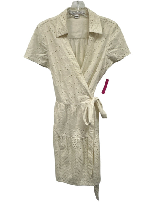 Diane Von Furstenberg Size 8 Cream White Cotton Eyelet Wrap Cap Sleeve Dress Cream White / 8