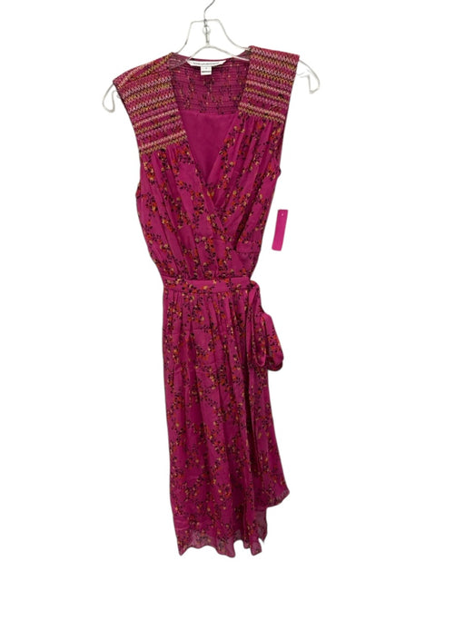 Diane Von Furstenberg Size 6 Fuchsia & Multi Silk Floral Wrap Sleeveless Dress Fuchsia & Multi / 6