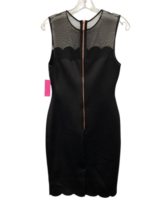 Ted Baker Size 2 Black Polyester Blend Mesh Panel Scalloped Details Dress Black / 2
