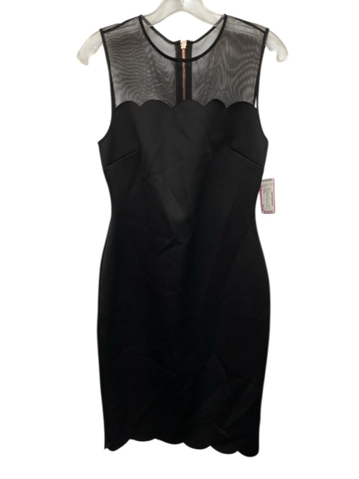 Ted Baker Size 2 Black Polyester Blend Mesh Panel Scalloped Details Dress Black / 2