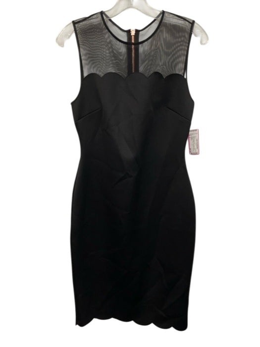 Ted Baker Size 2 Black Polyester Blend Mesh Panel Scalloped Details Dress Black / 2