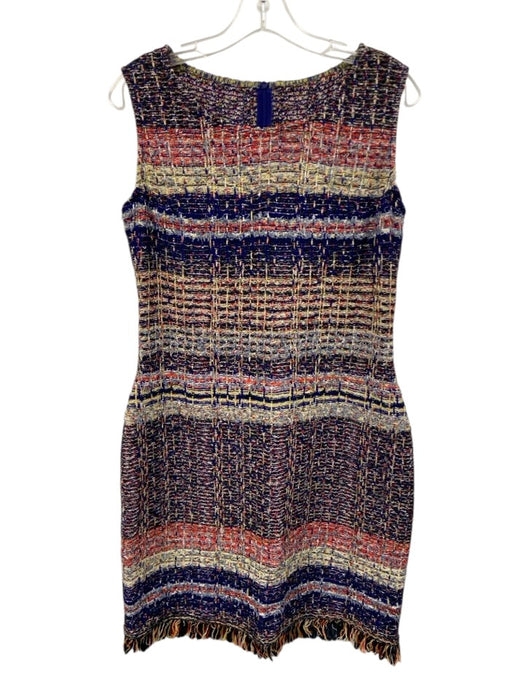 St. John Size 10 Blue, Red & Multi Wool Blend Striped Tweed Sleeveless Dress Blue, Red & Multi / 10
