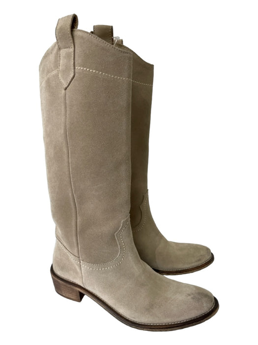 Meline Shoe Size 37 Beige Suede Knee High Flat Heel Western Boots Beige / 37