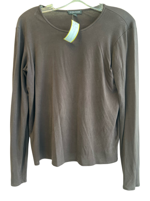 Eileen Fisher Size S Brown Silk Round Neck Long Sleeve Solid Color Top Brown / S