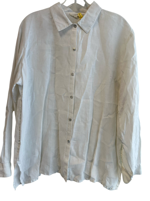 Eileen Fisher Size M White Linen Collared Button Up Long Sleeve Top White / M