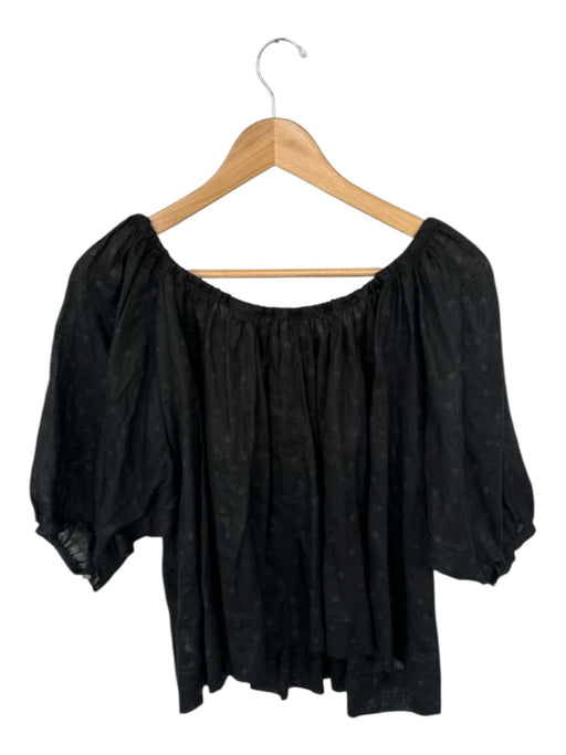 Innika Choo Size One Size Black Linen Short Balloon Sleeve Polka Dot Top Black / One Size