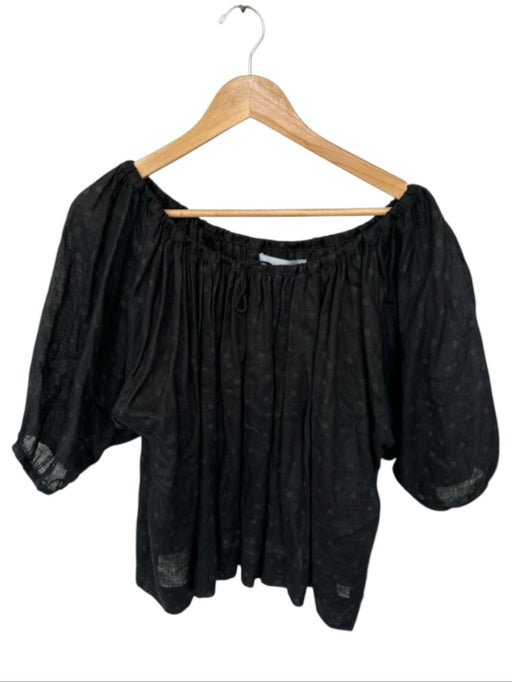 Innika Choo Size One Size Black Linen Short Balloon Sleeve Polka Dot Top Black / One Size