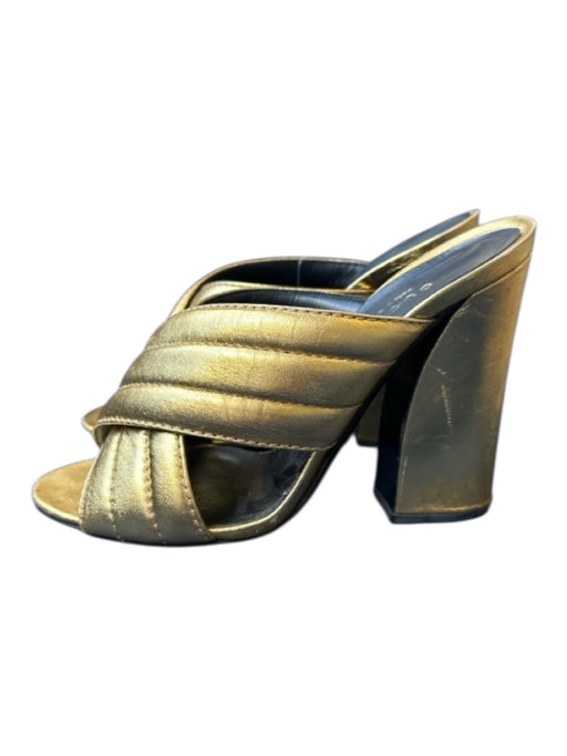 Gucci Shoe Size 37.5 Gold Leather Block Heel Metallic Sandals Gold / 37.5