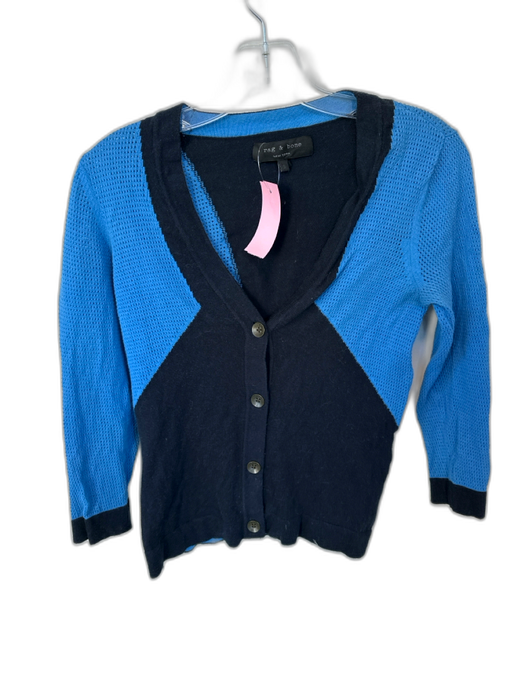 Rag & Bone Size Small Black & Blue Cotton Blend V Neck Button Down Sweater Black & Blue / Small