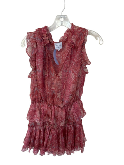 Misa Size M Red & Blue & Multi Polyester Paisley String Ruffle Mini Dress Red & Blue & Multi / M