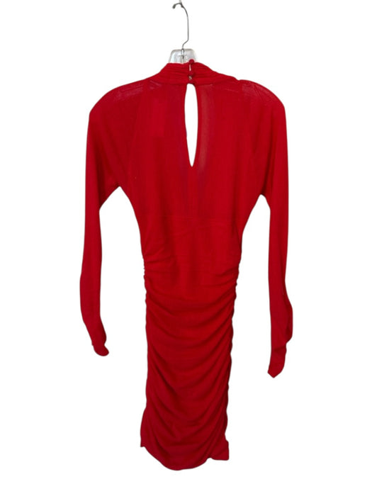 Anthropologie Size S Bright red Polyester Long Sleeve V Neck Gathered Side Dress Bright red / S