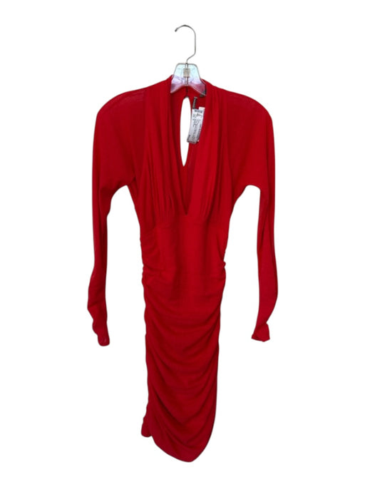 Anthropologie Size S Bright red Polyester Long Sleeve V Neck Gathered Side Dress Bright red / S