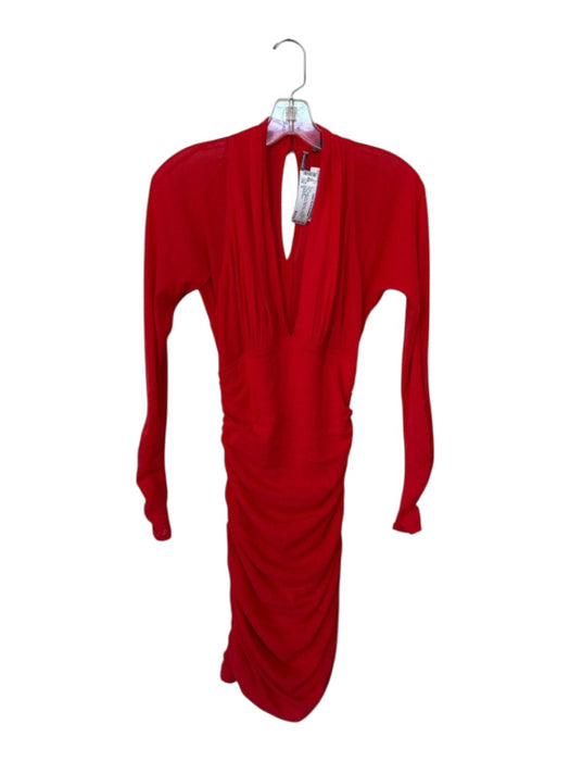 Anthropologie Size S Bright red Polyester Long Sleeve V Neck Gathered Side Dress Bright red / S
