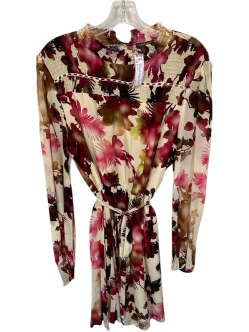 Vineet Bahl Size L Magenta & Tan Lycocell & Cotton Mock Neck Botanical Dress Magenta & Tan / L