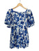 Farm Rio Size L White & Blue Linen Short Balloon Sleeve Botanical Dress White & Blue / L