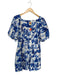 Farm Rio Size L White & Blue Linen Short Balloon Sleeve Botanical Dress White & Blue / L