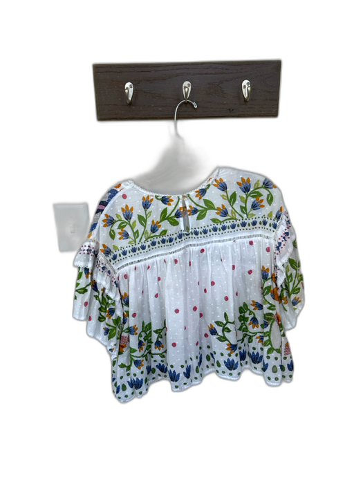 Farm Rio Size M White & Multi Cotton Short Sleeve Swiss Dot Botanical Top White & Multi / M