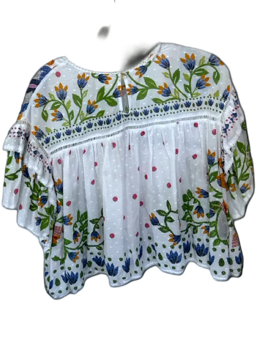 Farm Rio Size M White & Multi Cotton Short Sleeve Swiss Dot Botanical Top White & Multi / M
