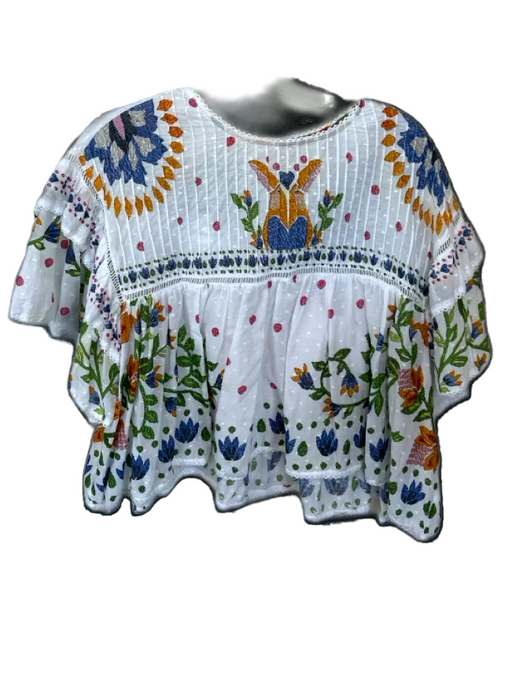 Farm Rio Size M White & Multi Cotton Short Sleeve Swiss Dot Botanical Top White & Multi / M