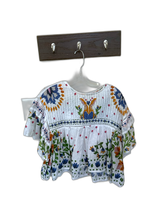 Farm Rio Size M White & Multi Cotton Short Sleeve Swiss Dot Botanical Top White & Multi / M