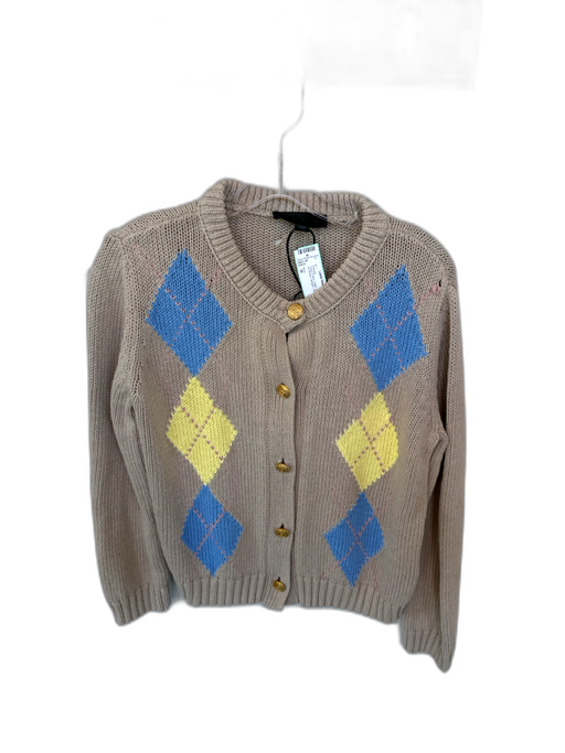 Zara Size M Taupe & Blue Cotton Argyle Knit Gold Hardware Cardigan Sweater Taupe & Blue / M