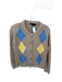 Zara Size M Taupe & Blue Cotton Argyle Knit Gold Hardware Cardigan Sweater Taupe & Blue / M