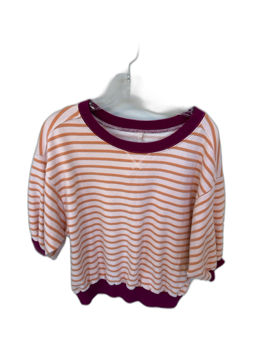 Pilcro Size XS Orange & Purple Cotton 3/4 Balloon Sleeve Striped Top Orange & Purple / XS