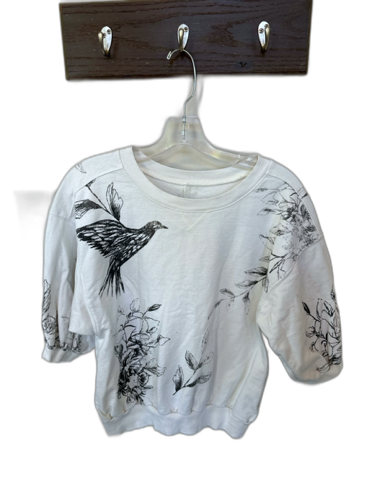 Pilcro Size XS Bone & Gray Cotton 3/4 Balloon Sleeve Birds Top Bone & Gray / XS