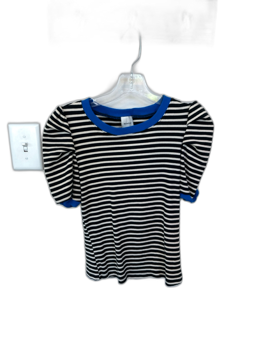 Maeve Size S Black & Blue Cotton Blend Short Balloon Sleeve Striped Ribbed Top Black & Blue / S