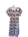 Mirth Size M Peach & Blue Cotton Short Sleeve Abstract Elastic Neck Sash Dress Peach & Blue / M