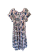 Mirth Size M Peach & Blue Cotton Short Sleeve Abstract Elastic Neck Sash Dress Peach & Blue / M