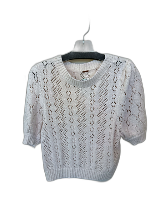 Free People Size S Cream Cotton Short Balloon Sleeve Loose Knit Top Cream / S