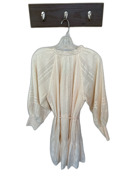 Cleobella Size M Cream Cotton Long Balloon Sleeve Ruffle Collar Rope belt Dress Cream / M