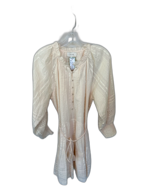 Cleobella Size M Cream Cotton Long Balloon Sleeve Ruffle Collar Rope belt Dress Cream / M