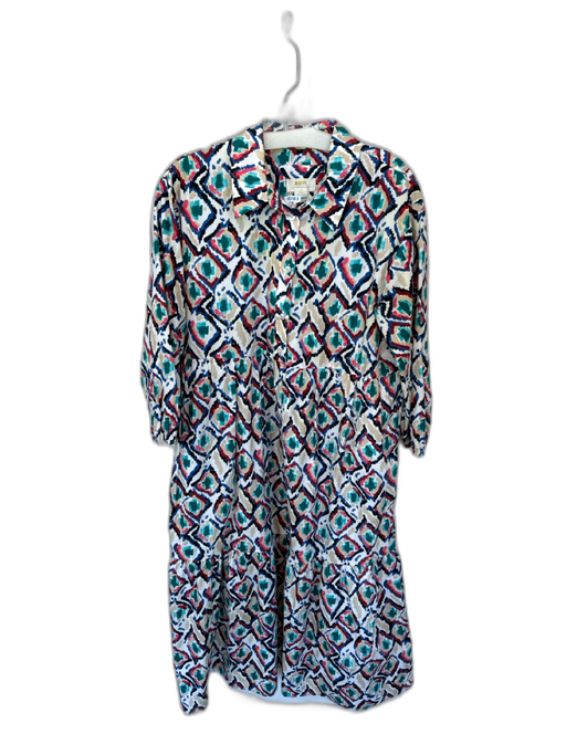 Maeve Size M Teal & Blue Cotton Long Balloon Sleeve Aztec Collar Maxi Dress Teal & Blue / M