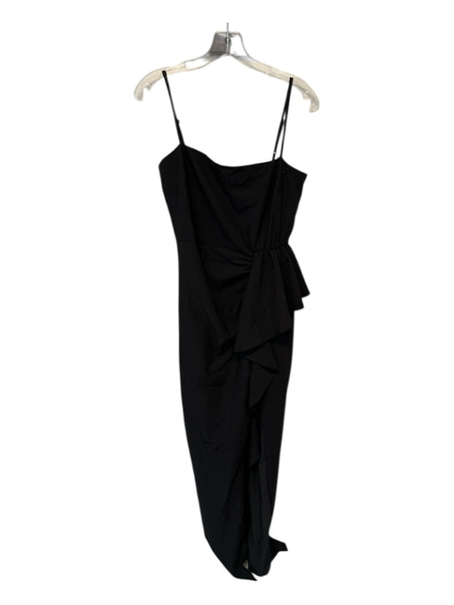 Black Halo Eve Size 6 Black Polyamid Spaghetti Strap Gathered Front Slit Gown Black / 6