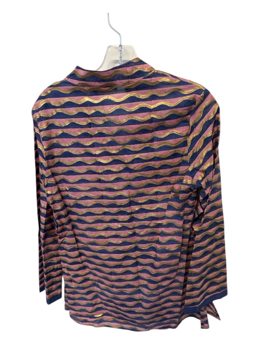 Oliphant Size S Mauve & Navy Print Cotton Long Sleeve Metallic Tunic Top Mauve & Navy Print / S