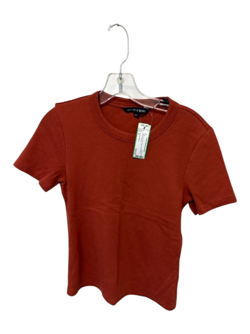 Veronica Beard Size M Rust Pima Cotton Blend Short Sleeve Ribbed Top Rust / M