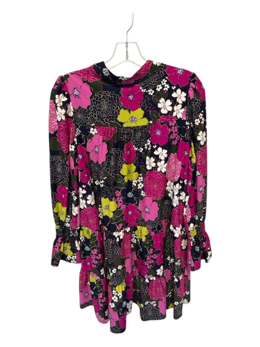 Jude Connally Size XS Navy & Magenta Nylon Blend Long Sleeve Botanical Dress Navy & Magenta / XS