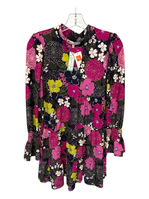 Jude Connally Size XS Navy & Magenta Nylon Blend Long Sleeve Botanical Dress Navy & Magenta / XS